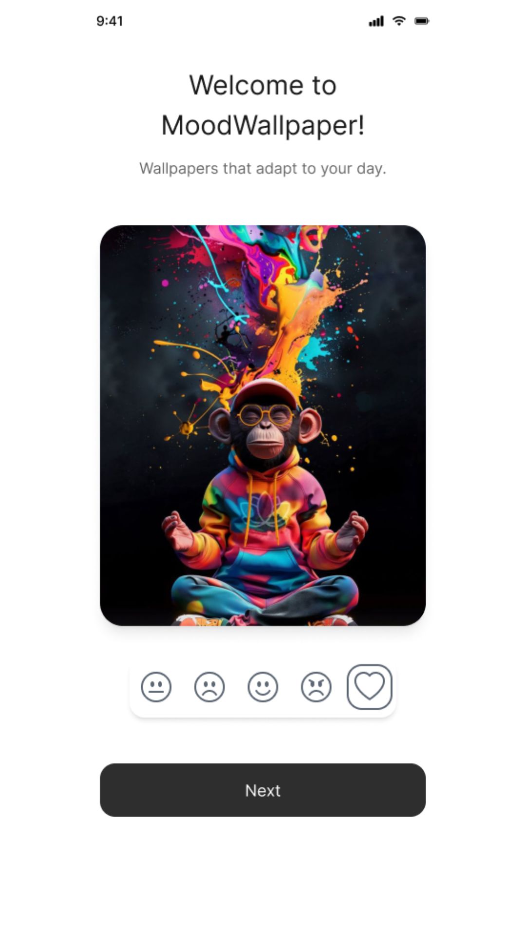 MoodyWall App Mood Selection Screen